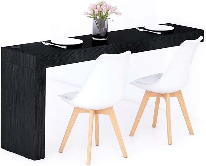 Mobili Fiver, Evolution Dining Table 70.9 x 15.7 in, with Wireless Charger, Ashwood Black with One Leg, Made in Italy