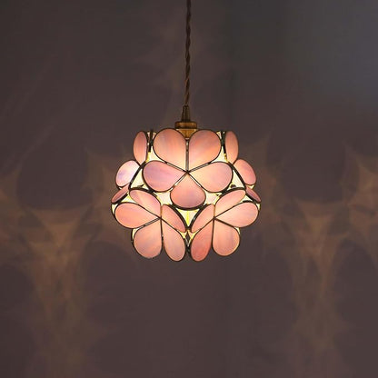 Bieye L11055 Petals Tiffany Style Stained Glass Ceiling Pendant Light with 8-inch Wide Lampshade (Purple, 8" Cherry Blossom)