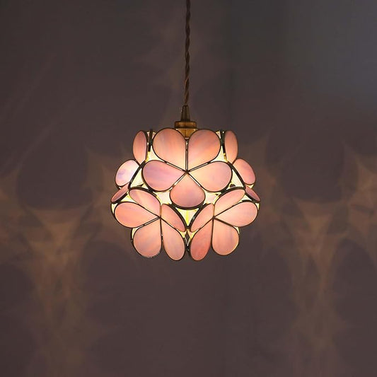 Bieye L11055 Petals Tiffany Style Stained Glass Ceiling Pendant Light with 8-inch Wide Lampshade (Purple, 8" Cherry Blossom)
