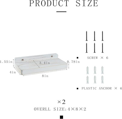 Freezing point Small Floating Shelves for Wall Set of 2 Natural Wood 8Inch Mini Wall Shelf Decor Plant Display Collectibles Mounted Kitchen Bathroom Bedroom Corner Decorative Storage Tiny Stand White