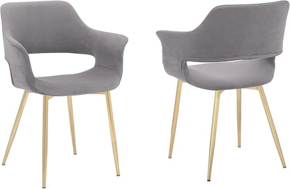 Armen Living Gigi Grey Velvet Dining Room Chair with Gold Metal Legs - Set of 2