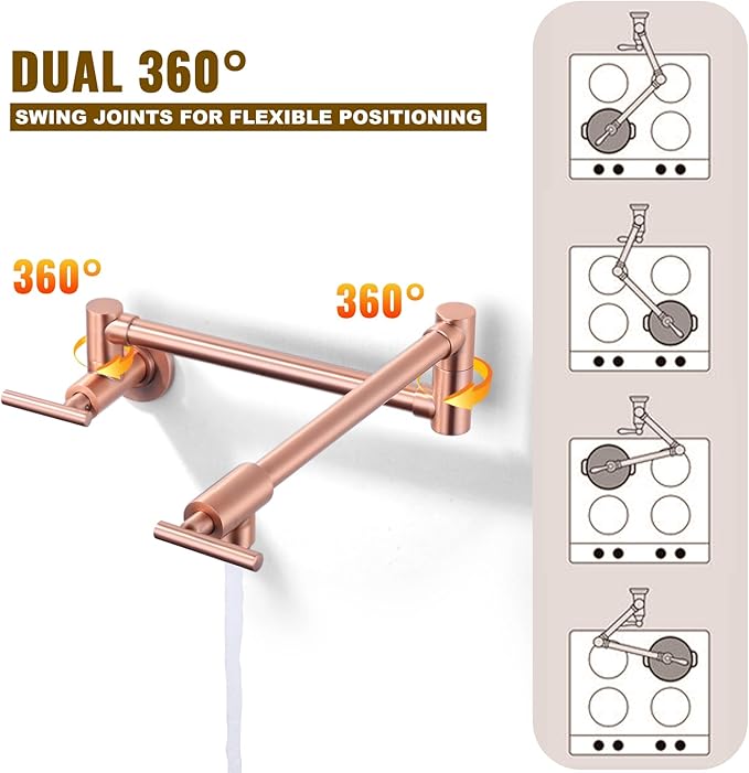 WOWOW Pot Filler Faucet Copper, Brass Pot Filler Wall Mount Kitchen Stove Faucet with Double Joint Swing Arms