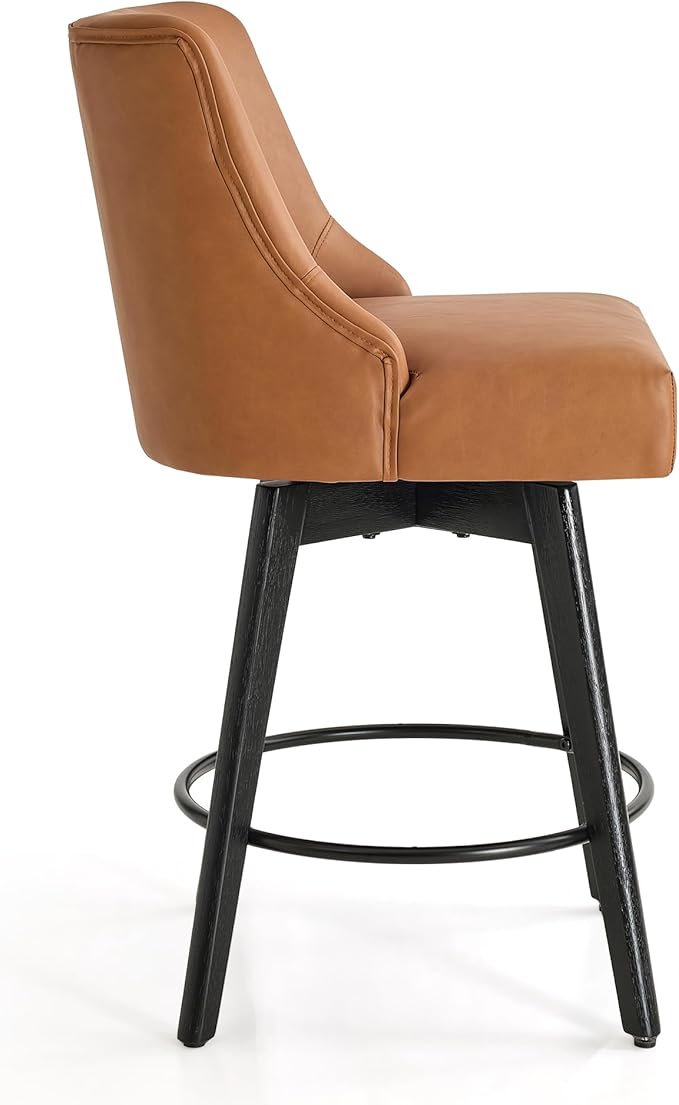 Vipbear Counter Height Bar Stools Set of 4, 26" H Swivel Bar Stools with Backs, PU Leather Upholstered Bar Chairs with Solid Wood Legs for Kitchen Island, Dining Room, Home Bar, Brown