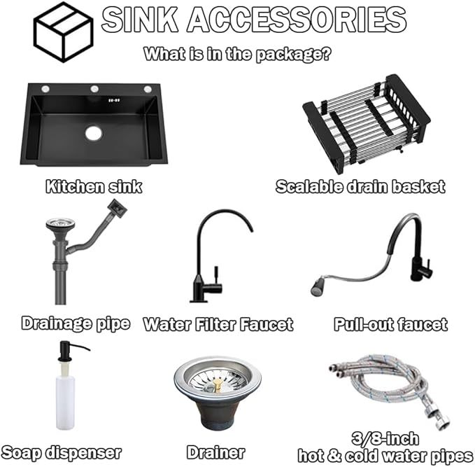 31.5 * 19.7in Drop In Kitchen Sink,Black Stainless Steel Single Bowl Sink,Topmount Workstation Sink With Pull Out Faucet,Soap Dispenser And Drain Basket
