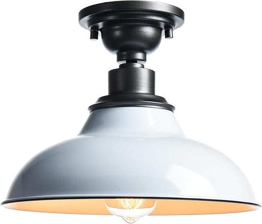 SAMTEEN Farmhouse Semi Flush Mount Ceiling Light 12-Inch Barn Style Ceiling Light Fixture Industrial White Flush Mount Light for Hallway Bedroom Entryway Foyer Kitchen