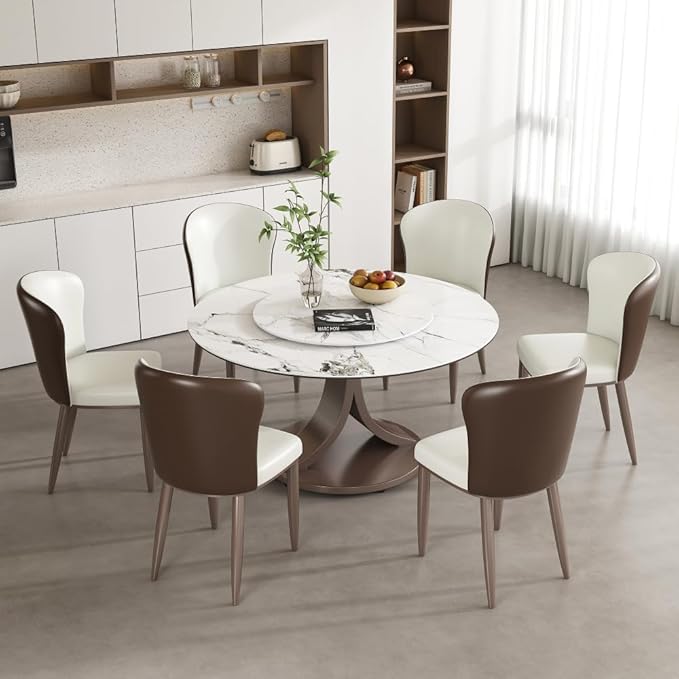 Modern Sintered Stone Dining Table for 4-6, Luxury Rectangular Kitchen Dinette with Faux Marble Top & Heavy-Duty Metal Legs, Heat-Resistant Furniture for Dining Room (53" + 6 Chairs)