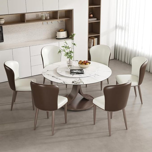 Modern Sintered Stone Dining Table for 4-6, Luxury Rectangular Kitchen Dinette with Faux Marble Top & Heavy-Duty Metal Legs, Heat-Resistant Furniture for Dining Room (53" + 6 Chairs)