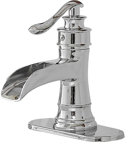 BWE Bathroom Faucet Chrome Waterfall Sink Bath Faucets Single Handle Hole Lavatory Vanity Restroom Commercial Water Supply Lines Hose