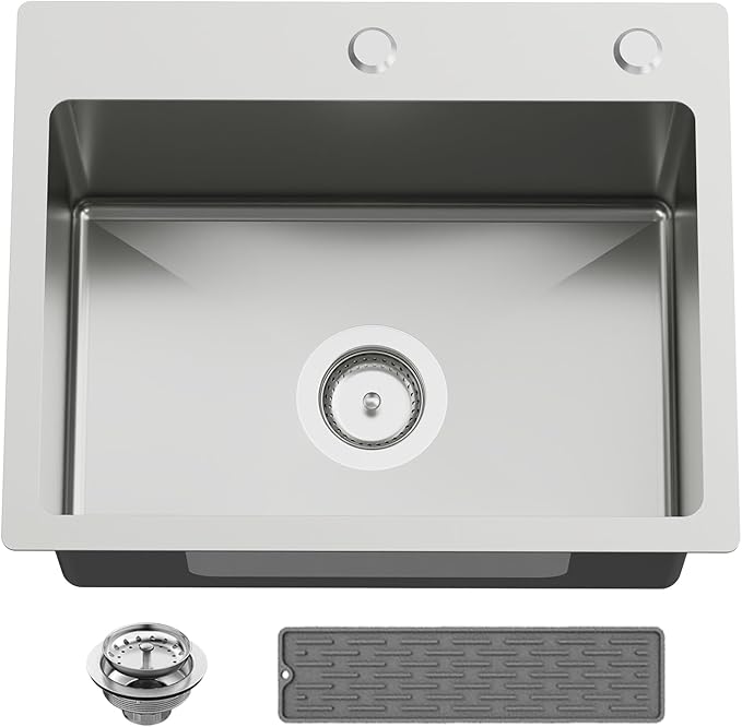 20x16 In Kitchen And Bar Sink- Stainless Steel Drop In Kitchen Sink Modern Single Bowl Topmount Bar Sink With Silicon Mat,Drain Strainer Set Compatibility With Various Kitchen & Bar Style