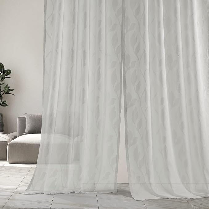 HPD Half Price Drapes Patterned Linen Sheer Curtains For Living Room 50 X 96 (1 Panel), Rod Pocket Window Curtains for Bedroom, Avignon Vine