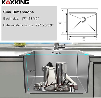 25x22 Inch Drop In Kitchen Sink, 9-Inch Deep 18 Gauge Stainless Steel Topmount Single Bowl with Bottom Grid & Strainer - Modern Upgrade for Small Kitchen Remodel & Bar Prep