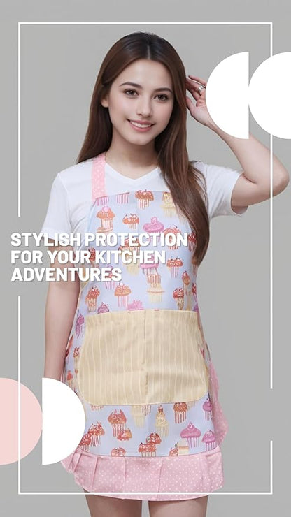 Lovely Flower Pattern Retro Aprons With Large Pockets for Women Girls Cooking Kitchen Bakery Mother's Gift