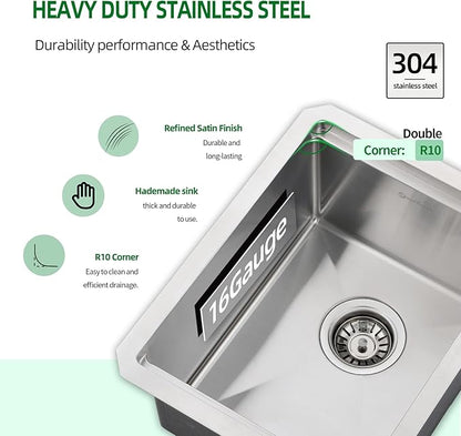Undermount Kitchen Sink, 15 x 17 x 10 Inch Bar Sink 16 Gauge Stainless Steel Small Sink Kitchen Single Bowl Workstation with Cutting Board