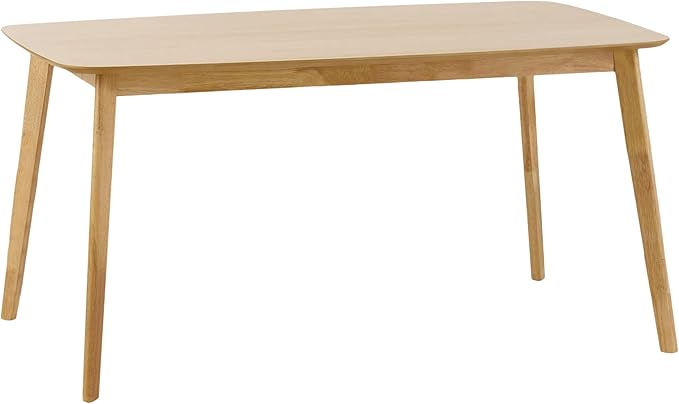 59" Low-Maintenance Mid-Century Island Table, Rustic Dining Table with Rubberwood Splayed Legs, Farmhouse Dining Table with Faux Wood Top for Dining Rooms, Natural