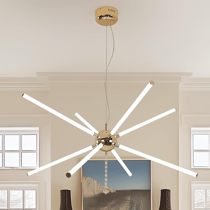 8-Light Modern Large Crystal Chandelier 37.4 Inch with Adjustable Height, Dimmable Remote Control for Living Room and Dining Room Foyer (Gold Dia 37.4" 35W)