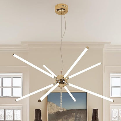 8-Light Modern Large Crystal Chandelier 37.4 Inch with Adjustable Height, Dimmable Remote Control for Living Room and Dining Room Foyer (Gold Dia 37.4" 35W)
