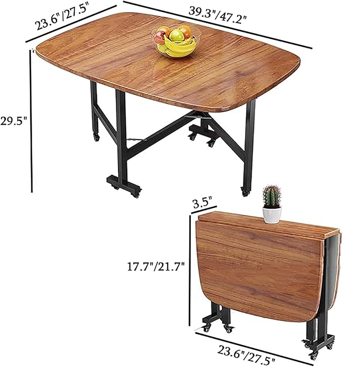 Folding Dining Table,Drop Leaf Extension Folding Table with Wheels,Solid Wood Foldable Kitchen Island Table,Small Apartment Collapsible Table,Space Saving(39.3 x 23.6 in, Natural)
