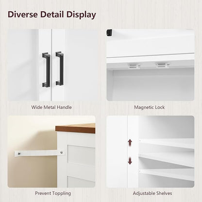 TEENFON 63” Buffet Cabinet with Storage and 2 Drawers, Large Sideboard Cabinet with 2 Adjustable Shelves and 4 Doors, Coffee Bar, Buffet Table for Kitchen, Dining Room, White