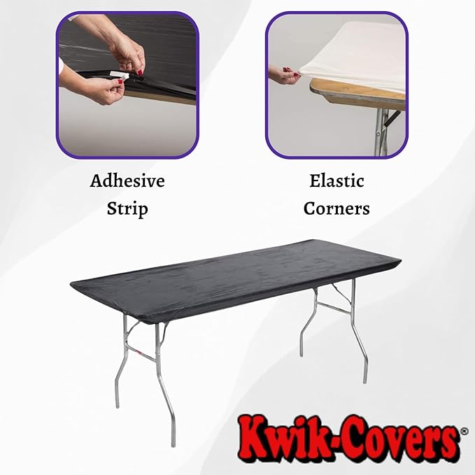 Kwik-Covers 8' Rectangular Plastic Table Covers 30" x 96" (8 Feet), (10 Pack, Black)