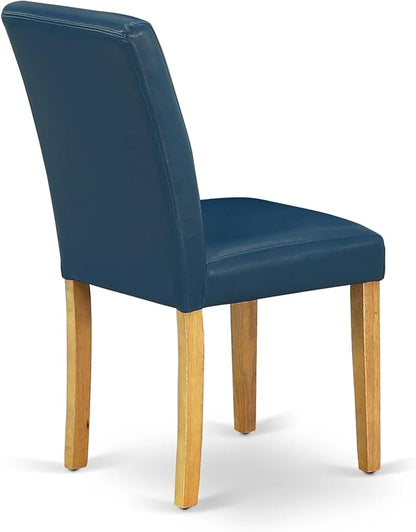 East West Furniture ABP4T55 Abbott Parson Kitchen Chairs - Oasis Blue Faux Leather Padded Dining Chairs, Set of 2, Oak
