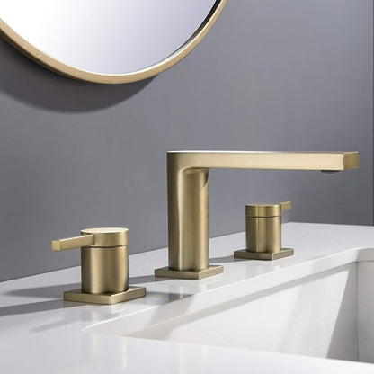 Luxury Brass Widespread Bathroom Sink Faucets for 3 Hole 2-Handle 8 Inch Deck Vanity Faucet & Stainless Steel Pop-up Drain Assembly, Brushed Gold