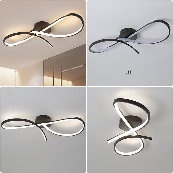 Modern LED Ceiling Light Fixture,30 Inch 22W Flush Mount Ceiling Chandelier,Dimmable Ceiling Lamp for Kitchen Bedroom Study Living Room Office Dining Room (Matte Black-S)