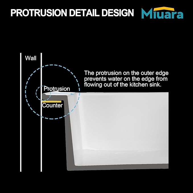 Miuara White Kitchen Sink Drop In 33 Inch 1 Hole - Topmount Fireclay Sink Drop In 33x22, Heavy Duty Large Deep Single Bowl, with 2 Custom Accessories, Glossy White, for Kitchen
