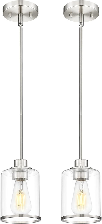 Beionxii Brushed Nickel Pendant Lights Kitchen Island 2 Pack, Hanging Lights Fixtures with Clear Glass, Kitchen Pendant Lighting Over Island, Hanging Lights for Sink Dining Room Entryway BX-PL02BN-2CG