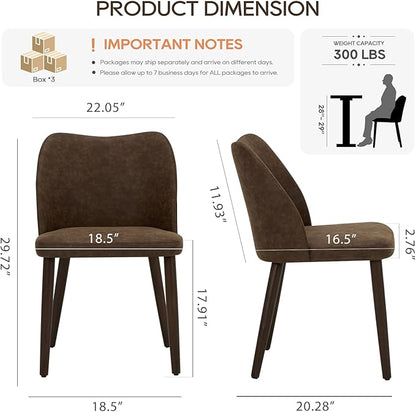 COLAMY Upholstered Dining Chairs Set of 6, Modern PU Leather Dining Room Kitchen Side Chair with Padded Seat and Wood Legs Restaurant/Cafe, Dark Brown