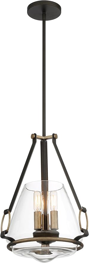 Minka Lavery 3903-107 Eden Valley Convertible Pendant to Semi-Flush, 3-Light, 180 Total Watts, 12.38-in H x 18.13-in W, Smoked Iron with Aged Gold