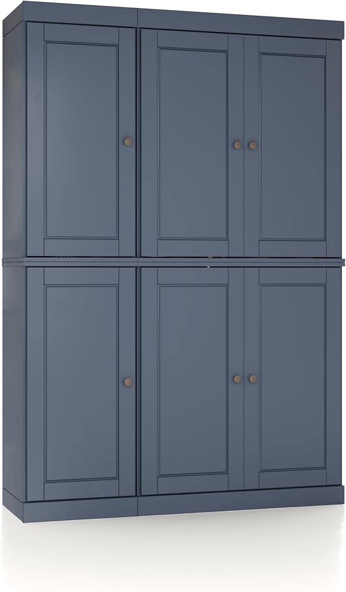 Palace Imports Solid Wood Kitchen Pantry Cabinet 71.5" Tall, 48.5" Wide – Freestanding Storage Cabinet with Adjustable Shelves – Antique Blue, Renewable Eco-Friendly 100% Wood, Made in Brazil