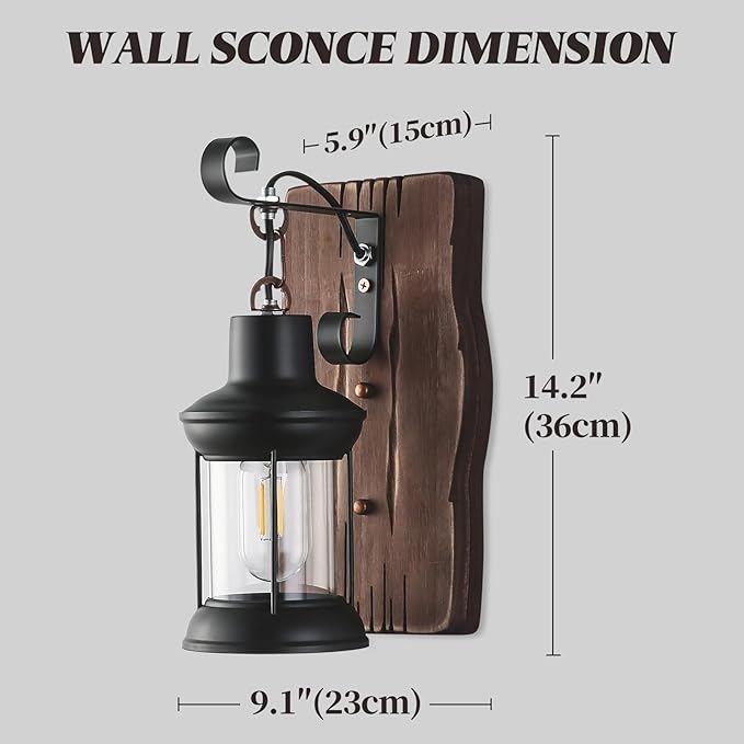 Rustic Wall Sconces Farmhouse Wood Wall Light Fixtures Retro Industrial Wall Lamp for Stairway Hallway Dining Room Loft Indoor Areas