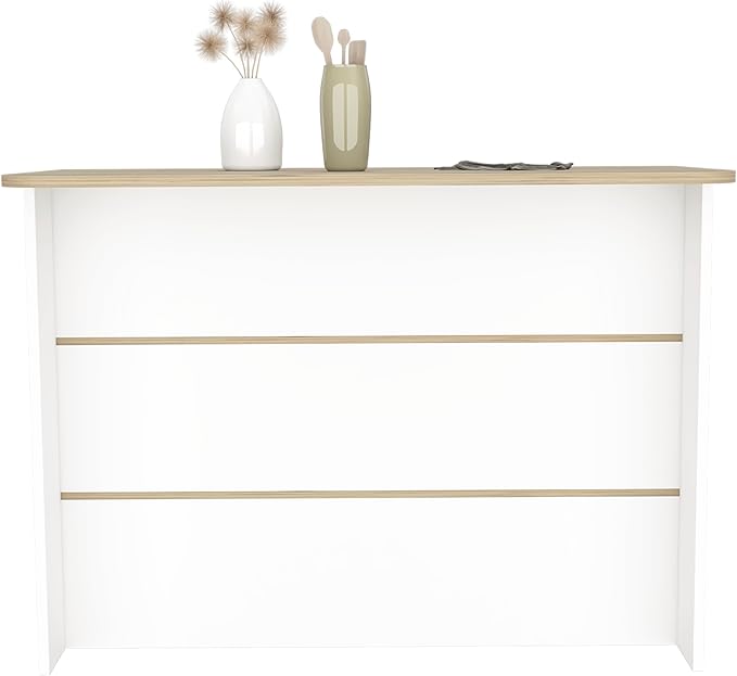 GOWE Kitchen Island with Two-Tier Storage Shelf and Ample Workstation, White/Light Pine