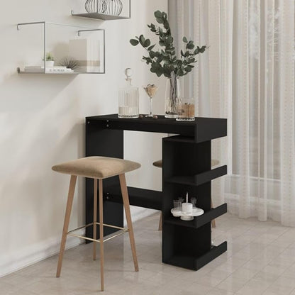 Modern Black Engineered Wood Bar Table with Three Shelves and Footrest for Kitchen Dining Room Living Space Storage Organization