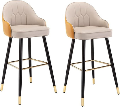 26" Stools Set of 2 with Backrest, PU Leather Upholstered Counter Height Chairs, Chrome Metal Frame, for Kitchen Island, Dining Room, Living Room,Orange Khaki