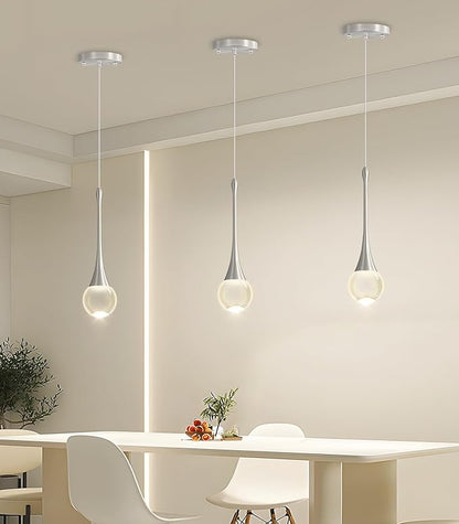 Modern Pendant Light LED Crystal Chandelier for Kitchen Island Dimmable Crystal Pendant Lighting for Dining Room Bedroom Silver