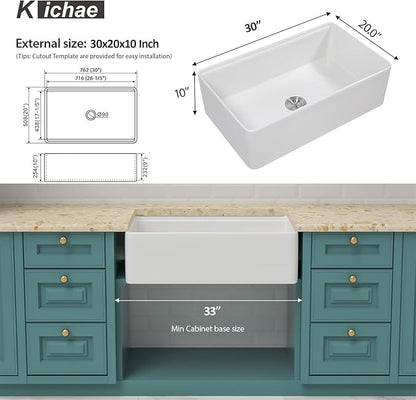 White Farmhouse Sink Fireclay Workstation Apron Front Farmer Kitchen Sink 30"x20" Undermount Single Bowl Kitchen Sink with Accessories