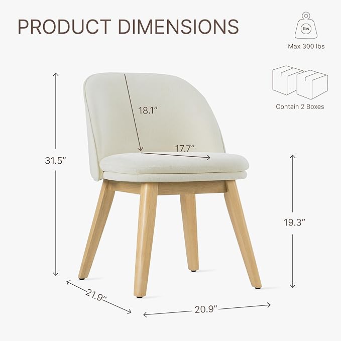 KISLOT Wooden Dining Chairs Set of 4, Fabric Upholstered Modern Dining Room Chairs with Double-Layer Thick Seat Cushion & Ergonomic Backrest for Restaurant, Kitchen and Café, 2 Boxs