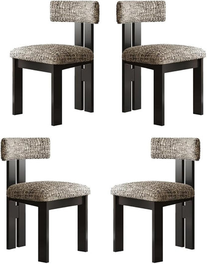 Walnut Dining Chairs Set of 4, Modern Farmhouse Kitchen Island Chairs with Rubber Wood Frame Non-Slip Foot Pads,Boucle Upholstered Wooden Dinner Chair for Living Room Dinning,Brown–Gray Chenille