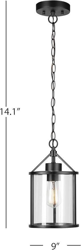 Globe Electric 44619 1-Light Outdoor Pendant, Black, Clear Glass Shade, Bulb Included