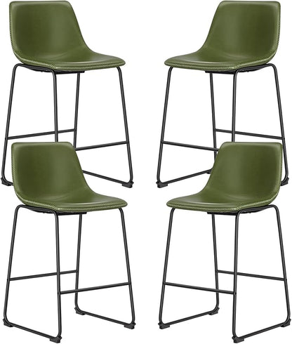 DUMOS 26 Inch Counter Height Bar Stools Set of 4, Modern Faux Leather High Barstools with Back and Metal Leg, Bar Chairs for Kitchen Island, Green