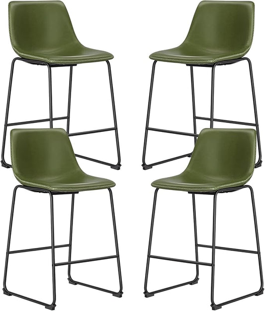 DUMOS 26 Inch Counter Height Bar Stools Set of 4, Modern Faux Leather High Barstools with Back and Metal Leg, Bar Chairs for Kitchen Island, Green