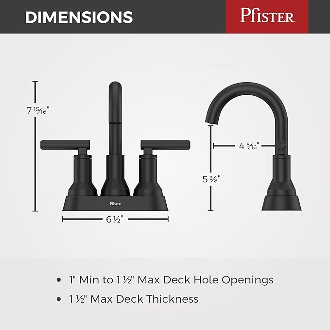Pfister Capistrano 4 in Centerset 3-Hole Matte Black Bathroom Sink Faucet with 2-Handle Push & Seal Drain Technology, NSF Certified WaterSense Vanity Faucet LF048CSOSDB