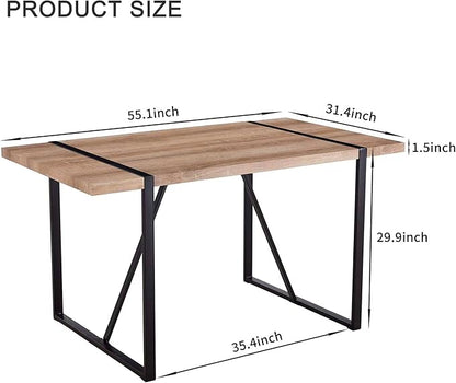 55" Extendable Island Table, Rustic Dining Table with Metal Frame, Mid Century Dining Table for Kitchen Dining Living Room, Rustic Brown