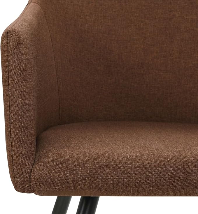 Modern Dining Chairs Set of 2, Brown 100% Polyester Upholstered Kitchen Chairs with Matte Black Metal Frame, Compact 24.4" W Accent Seating for Dining Room Living Room