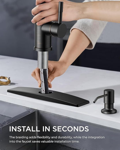 FORIOUS Oil Rubbed Bronze Kitchen Faucet with Soap Dispenser, High Arc Modern Sink Faucet with Pull Down Sprayer and Deck Plate Fit for 1 or 3 Hole for Pot Filler Bar Farmhouse Laundry Rv, ORB