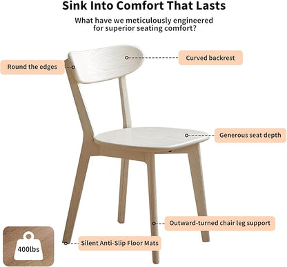 White Wood Dining Chairs Set of 4 – FAS Grade Solid Oak Mid-Century Modern, Curved Backrest, Sturdy Sword-Leg Design, 400 lb Capacity, Easy Assembly for Dining Room, Kitchen Table, or Home Use