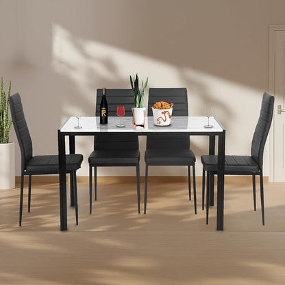 FDW Dining Table Set Dining Room Table Set for Small Spaces Kitchen Table and Chairs for 4 Table with Chairs Home Furniture Rectangular Modern (White Marble)