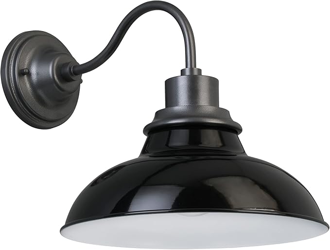 Design House 588566-GBG Hamilton Industrial Farmhouse 1-Light Indoor/Outdoor Wall Mount 12-Inch Light with Metal Shade for Porch Entryway Kitchen, Gloss Black and Galvanized