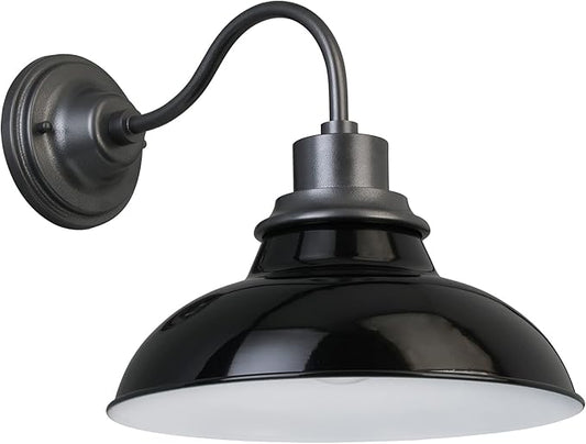 Design House 588566-GBG Hamilton Industrial Farmhouse 1-Light Indoor/Outdoor Wall Mount 12-Inch Light with Metal Shade for Porch Entryway Kitchen, Gloss Black and Galvanized